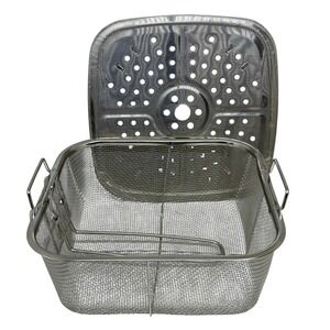 Copper Chef Fry Basket and Steamer Rack Silver Stainless Steel Square Set 9.25"